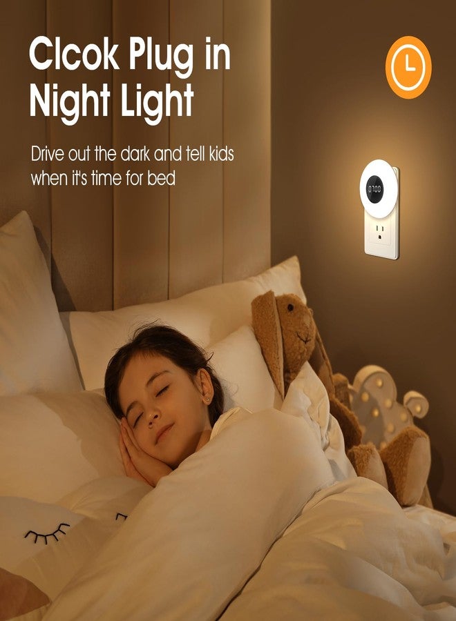 One Fire Night Light Clock, Dimmable+3 Light Colors+Timer Nightlight Timing Light, Small Clock, Toilet Light with Plug in Timer, Night Light Plug in, Nightlight for Kids Room, Bedroom Clocks for Kids Room - Image 2